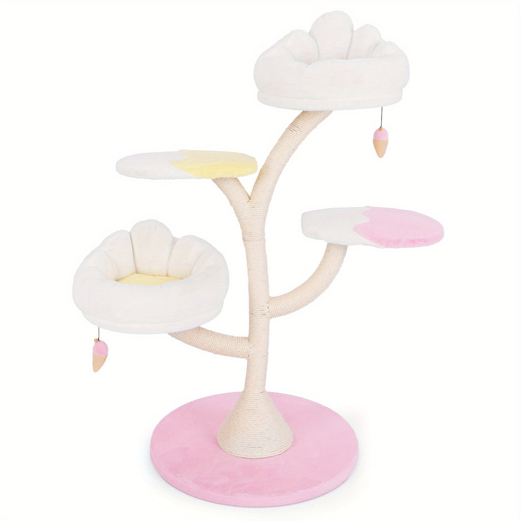 1pc Multi-Layer Cat Tree, Cute Cat Tower With 2 Cat Perches & 2 Platforms, All-in-one Cat Tree,