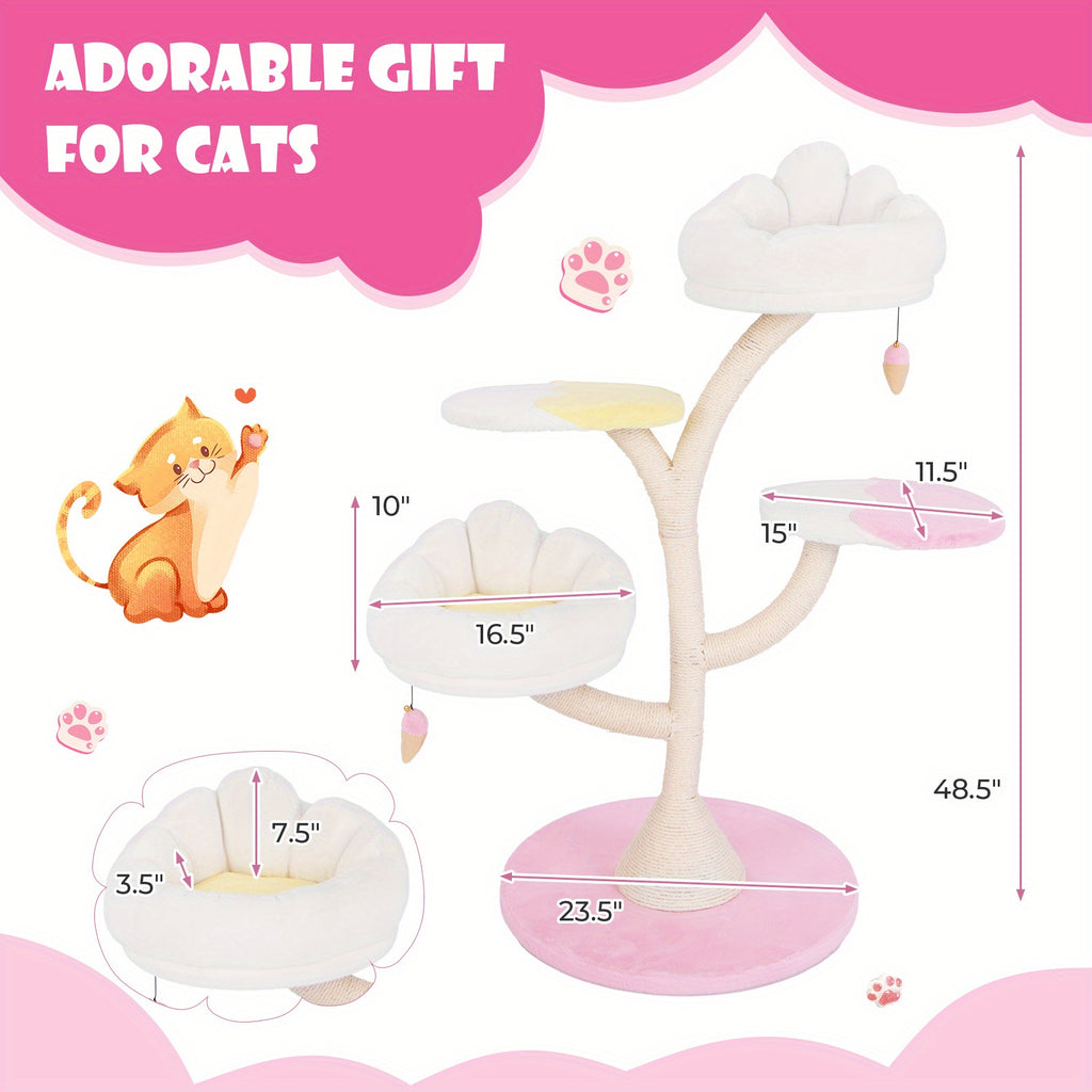 1pc Multi-Layer Cat Tree, Cute Cat Tower With 2 Cat Perches & 2 Platforms, All-in-one Cat Tree,