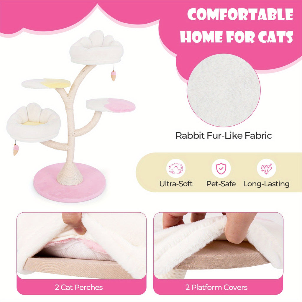 1pc Multi-Layer Cat Tree, Cute Cat Tower With 2 Cat Perches & 2 Platforms, All-in-one Cat Tree,