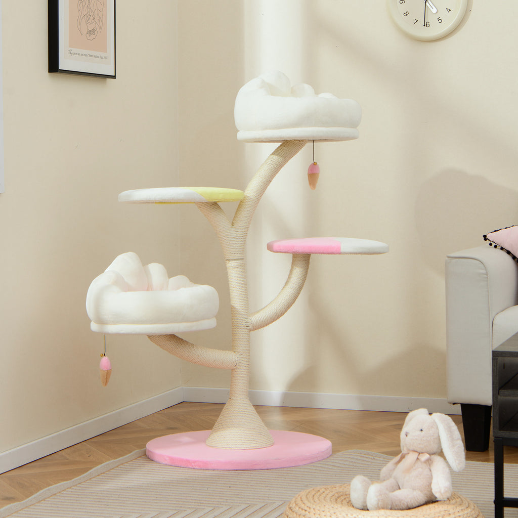 1pc Multi-Layer Cat Tree, Cute Cat Tower With 2 Cat Perches & 2 Platforms, All-in-one Cat Tree,