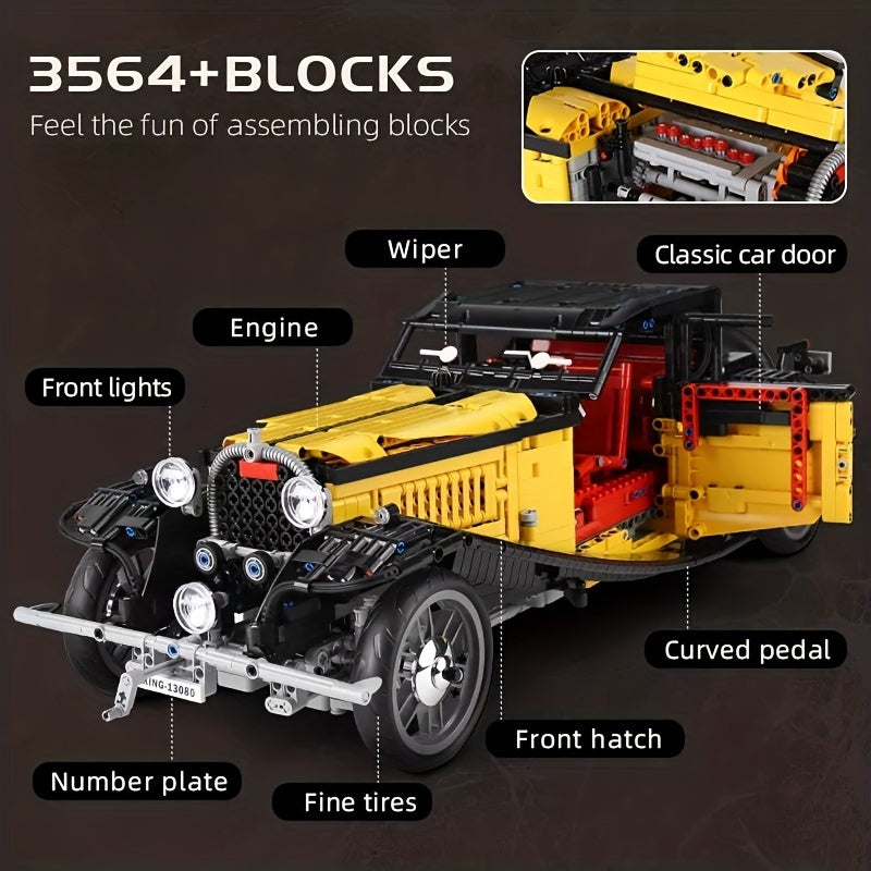 3564pcs Classic Retro Vintage Car Assembled Building Block Toys, Super Car Building Block, Racing Sports Car,