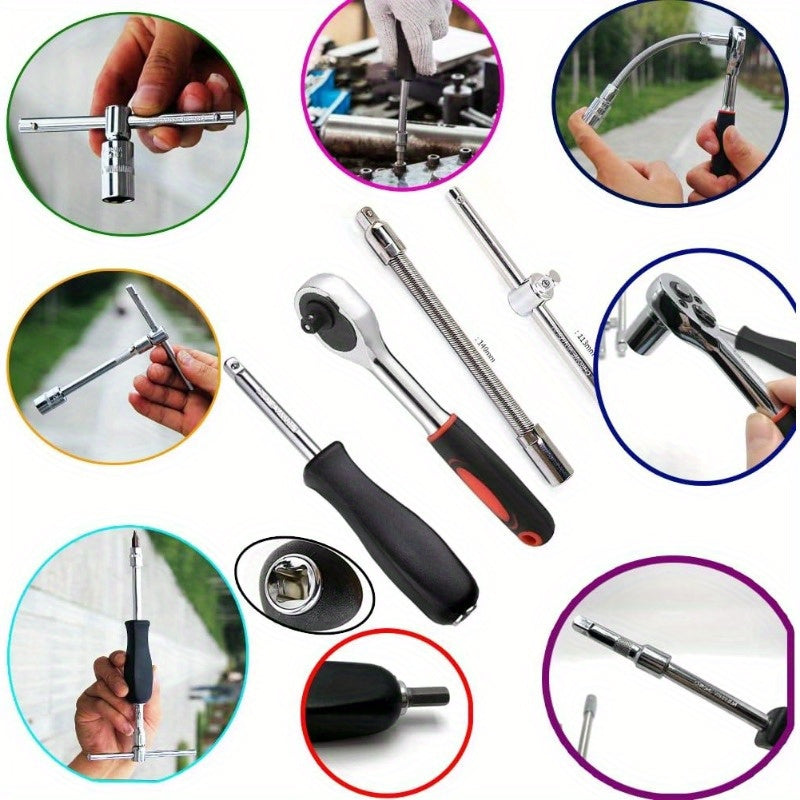Automotive repair socket wrench kit, ratchet kit, mechanical tool kit, automotive repair and household drill bit socket, metric, 1/ 4 inch drive, 46 pieces