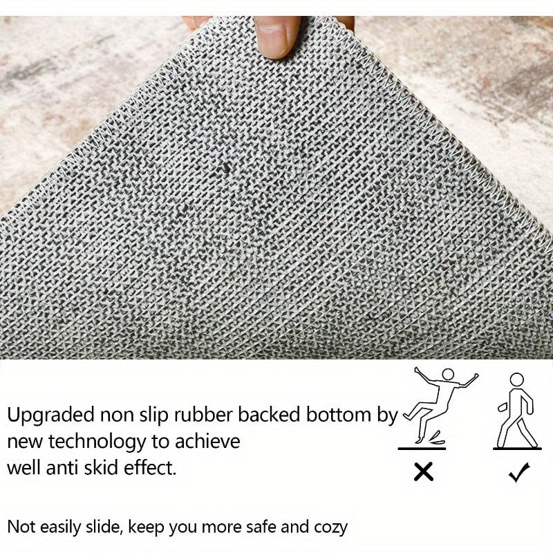 1pc Washable 6x9 Area Rug Soft Low Pile Rubber Backed Neutral Rugs for Bedroom Living Room Dining Room Office (Beige/ Camel)