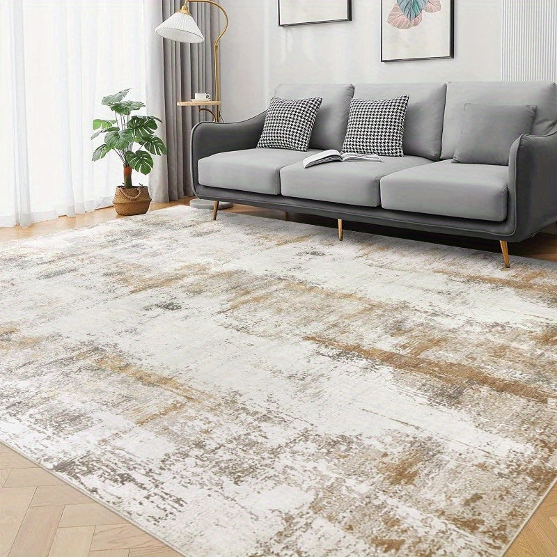 1pc Washable 6x9 Area Rug Soft Low Pile Rubber Backed Neutral Rugs for Bedroom Living Room Dining Room Office (Beige/ Camel)
