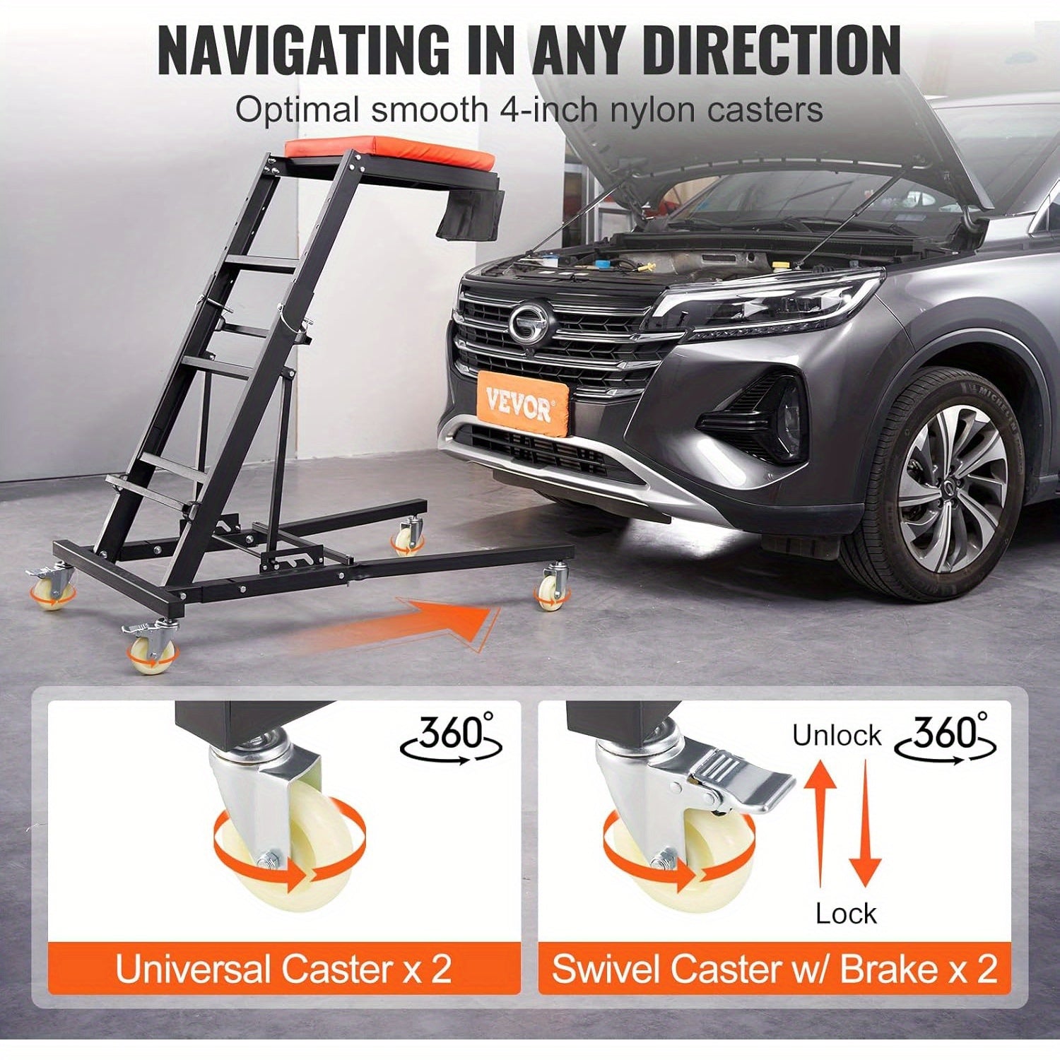 AIO Topside Automotive Engine Creeper, Adjustable Height Foldable Topside Creeper,