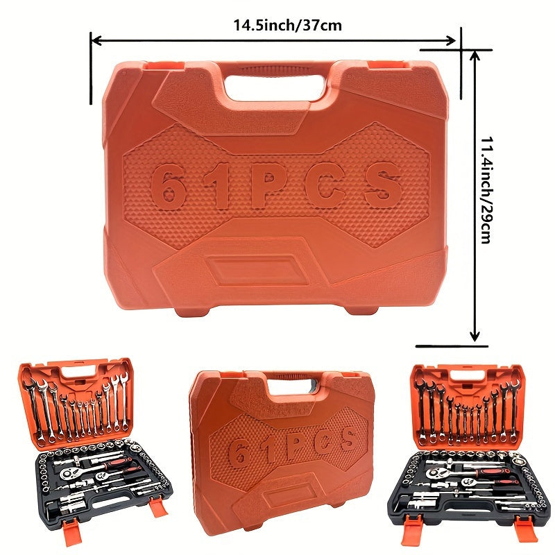 46/53/61/82/94pcs Mechanical Tool Kit Chrome Vanadium Steel Manual Tool Kit - Including Metric Ratchet, Socket, Wrench Kit For Automotive And Mechanical Repairs, Durable Non Battery Uncharged Tool Kit