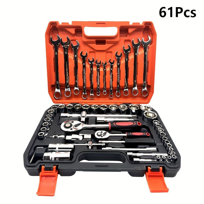 46/53/61/82/94pcs Mechanical Tool Kit Chrome Vanadium Steel Manual Tool Kit - Including Metric Ratchet, Socket, Wrench Kit For Automotive And Mechanical Repairs, Durable Non Battery Uncharged Tool Kit