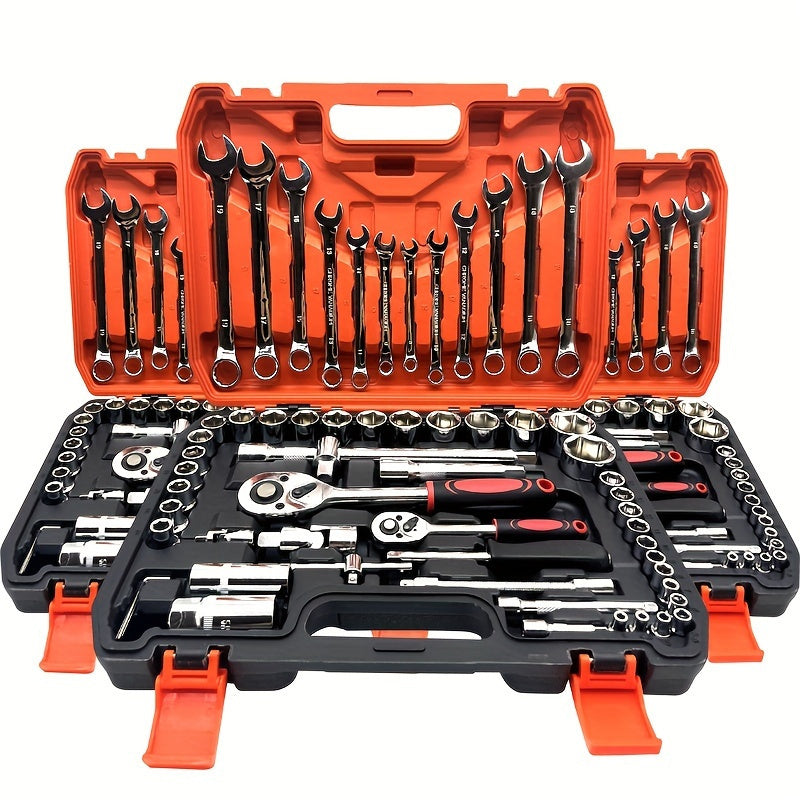 46/53/61/82/94pcs Mechanical Tool Kit Chrome Vanadium Steel Manual Tool Kit - Including Metric Ratchet, Socket, Wrench Kit For Automotive And Mechanical Repairs, Durable Non Battery Uncharged Tool Kit