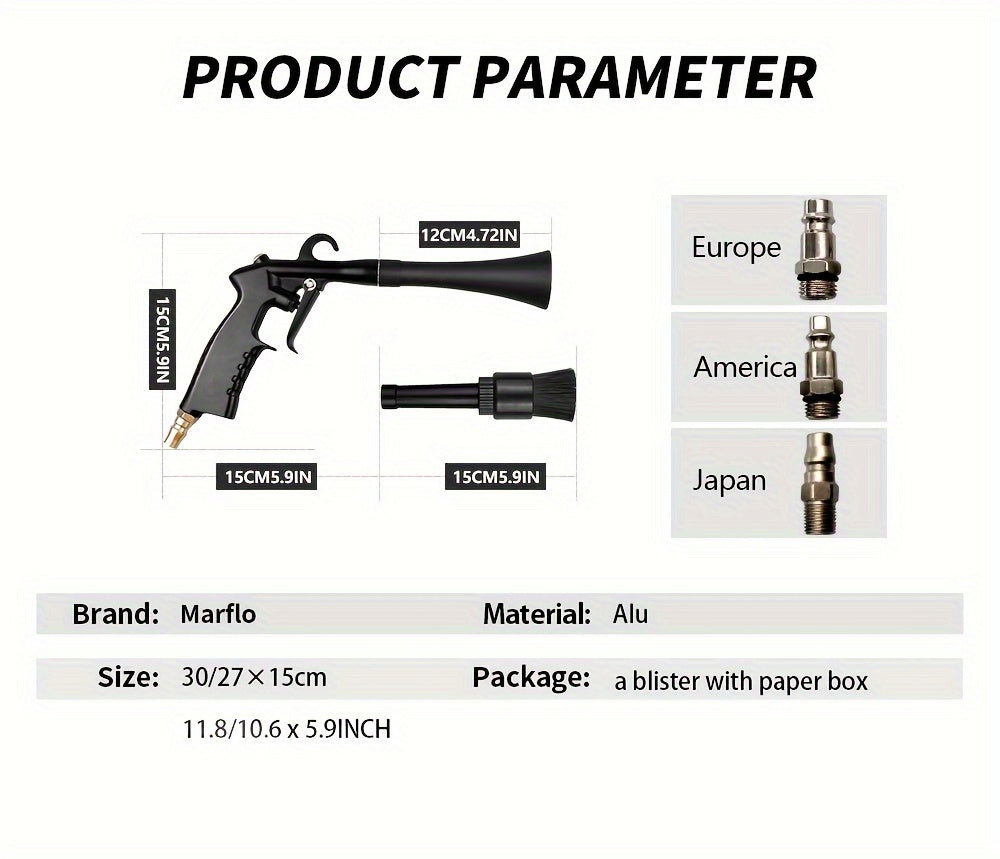 MARFLO Tornado Car Cleaning Gun with 3 Nozzle Attachments,
