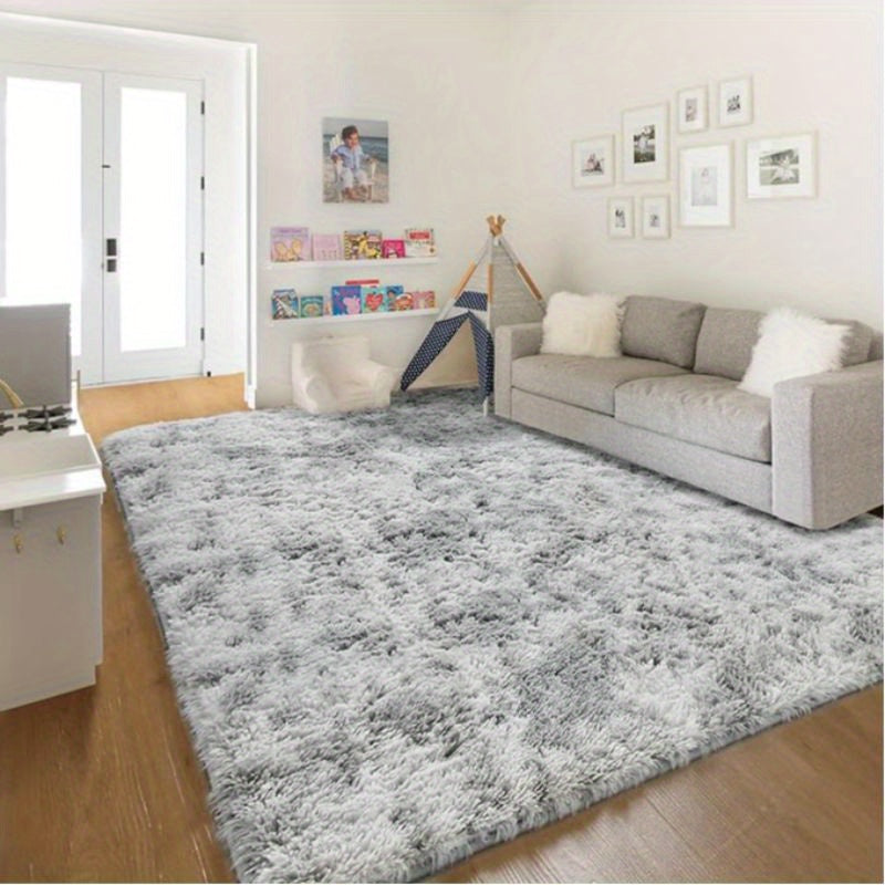 Soft Shag Area Rugs for Living Room Bedroom, 6x9 ft Tie-Dye Light Grey Indoor Modern Carpets, Thickened Rugs Fluffy Fuzzy Plush Rug for Home Decor, Anti Slip, High Pile