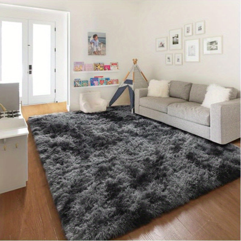 Soft Shag Area Rugs for Living Room Bedroom, 6x9 ft Tie-Dye Light Grey Indoor Modern Carpets, Thickened Rugs Fluffy Fuzzy Plush Rug for Home Decor, Anti Slip, High Pile