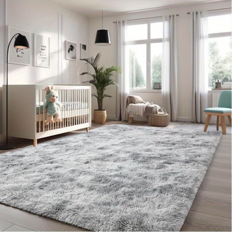 Soft Shag Area Rugs for Living Room Bedroom, 6x9 ft Tie-Dye Light Grey Indoor Modern Carpets, Thickened Rugs Fluffy Fuzzy Plush Rug for Home Decor, Anti Slip, High Pile