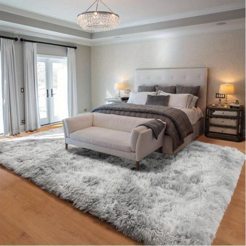 Soft Shag Area Rugs for Living Room Bedroom, 6x9 ft Tie-Dye Light Grey Indoor Modern Carpets, Thickened Rugs Fluffy Fuzzy Plush Rug for Home Decor, Anti Slip, High Pile