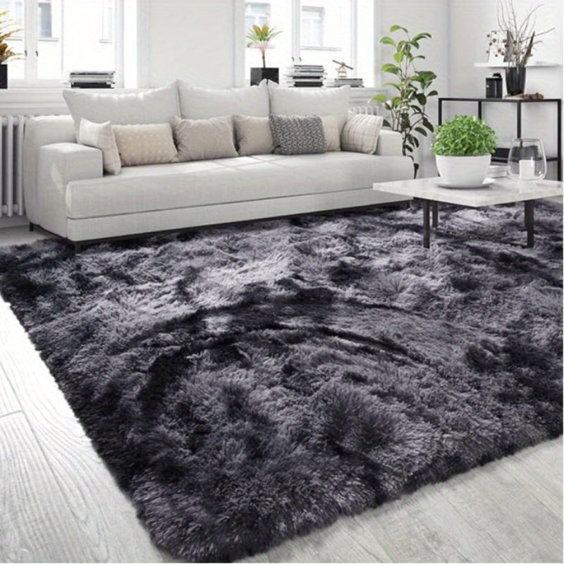 Soft Shag Area Rugs for Living Room Bedroom, 6x9 ft Tie-Dye Light Grey Indoor Modern Carpets, Thickened Rugs Fluffy Fuzzy Plush Rug for Home Decor, Anti Slip, High Pile