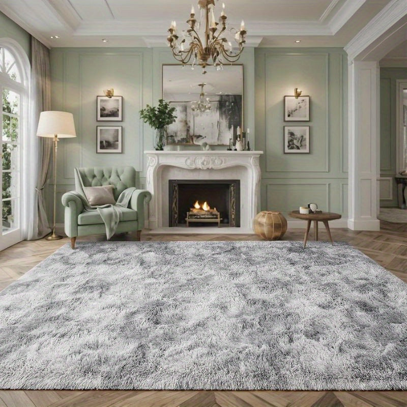 Soft Shag Area Rugs for Living Room Bedroom, 6x9 ft Tie-Dye Light Grey Indoor Modern Carpets, Thickened Rugs Fluffy Fuzzy Plush Rug for Home Decor, Anti Slip, High Pile
