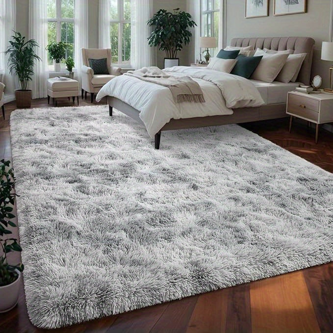 Soft Shag Area Rugs for Living Room Bedroom, 6x9 ft Tie-Dye Light Grey Indoor Modern Carpets, Thickened Rugs Fluffy Fuzzy Plush Rug for Home Decor, Anti Slip, High Pile
