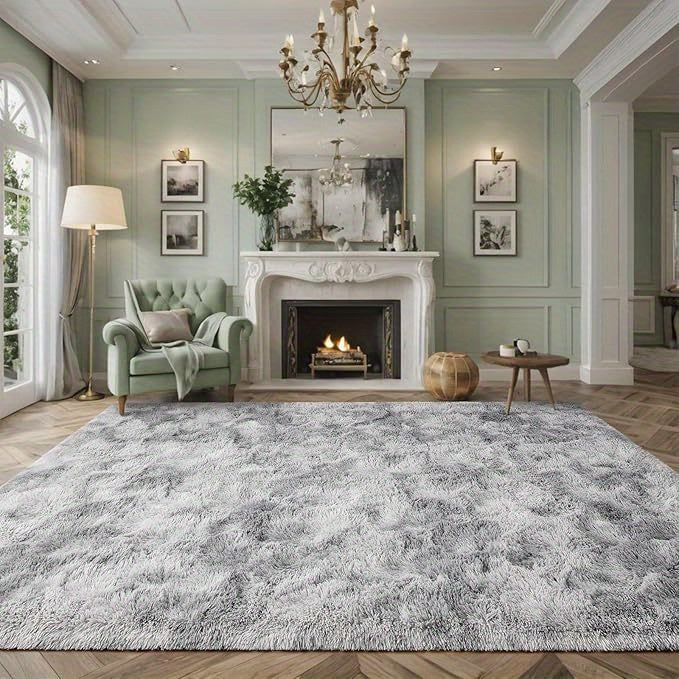 Soft Shag Area Rugs for Living Room Bedroom, 6x9 ft Tie-Dye Light Grey Indoor Modern Carpets, Thickened Rugs Fluffy Fuzzy Plush Rug for Home Decor, Anti Slip, High Pile