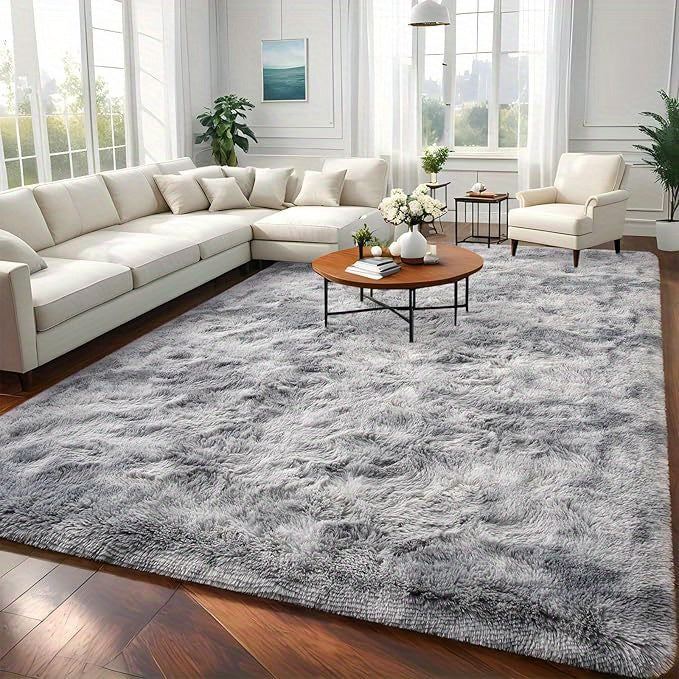 Soft Shag Area Rugs for Living Room Bedroom, 6x9 ft Tie-Dye Light Grey Indoor Modern Carpets, Thickened Rugs Fluffy Fuzzy Plush Rug for Home Decor, Anti Slip, High Pile