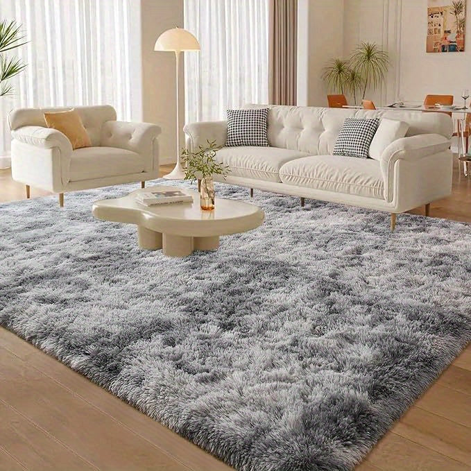 Soft Shag Area Rugs for Living Room Bedroom, 6x9 ft Tie-Dye Light Grey Indoor Modern Carpets, Thickened Rugs Fluffy Fuzzy Plush Rug for Home Decor, Anti Slip, High Pile
