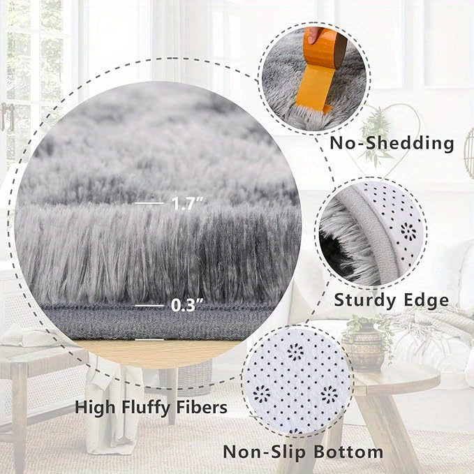 Soft Shag Area Rugs for Living Room Bedroom, 6x9 ft Tie-Dye Light Grey Indoor Modern Carpets, Thickened Rugs Fluffy Fuzzy Plush Rug for Home Decor, Anti Slip, High Pile