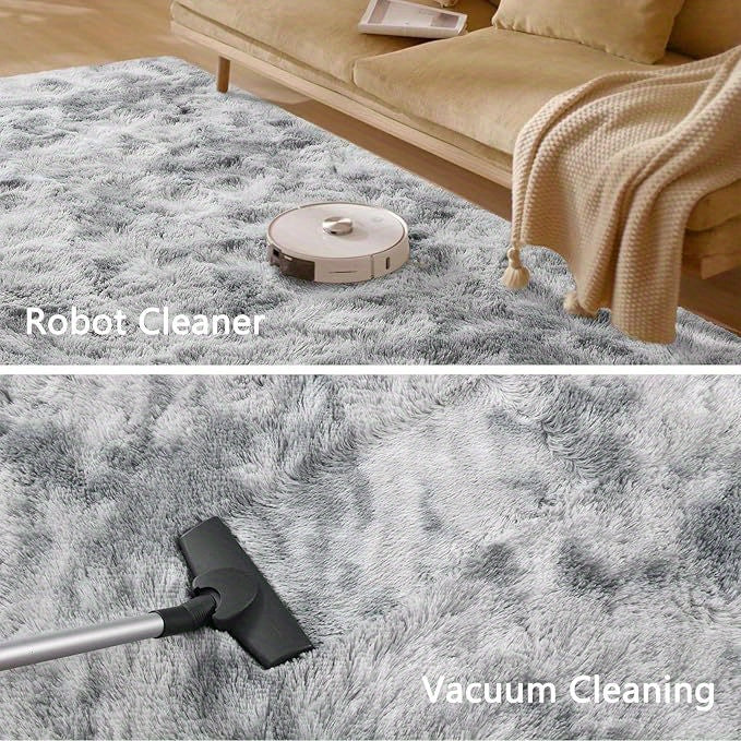 Soft Shag Area Rugs for Living Room Bedroom, 6x9 ft Tie-Dye Light Grey Indoor Modern Carpets, Thickened Rugs Fluffy Fuzzy Plush Rug for Home Decor, Anti Slip, High Pile