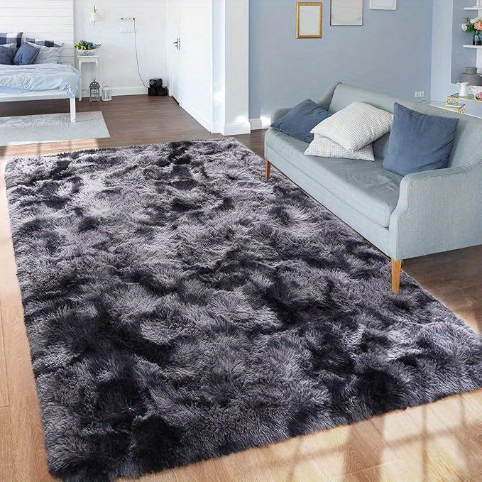 Soft Shag Area Rugs for Living Room Bedroom, 6x9 ft Tie-Dye Light Grey Indoor Modern Carpets, Thickened Rugs Fluffy Fuzzy Plush Rug for Home Decor, Anti Slip, High Pile