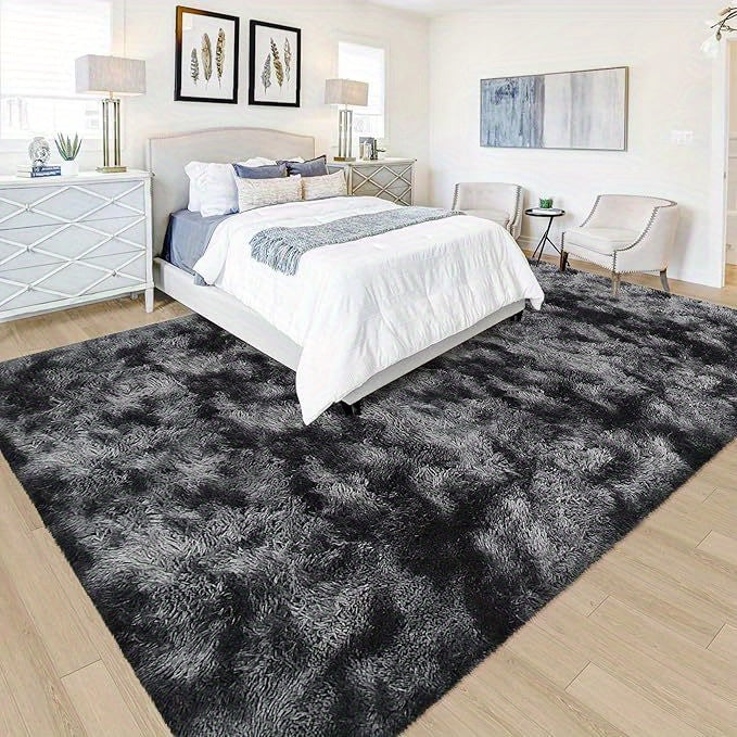 Soft Shag Area Rugs for Living Room Bedroom, 6x9 ft Tie-Dye Light Grey Indoor Modern Carpets, Thickened Rugs Fluffy Fuzzy Plush Rug for Home Decor, Anti Slip, High Pile