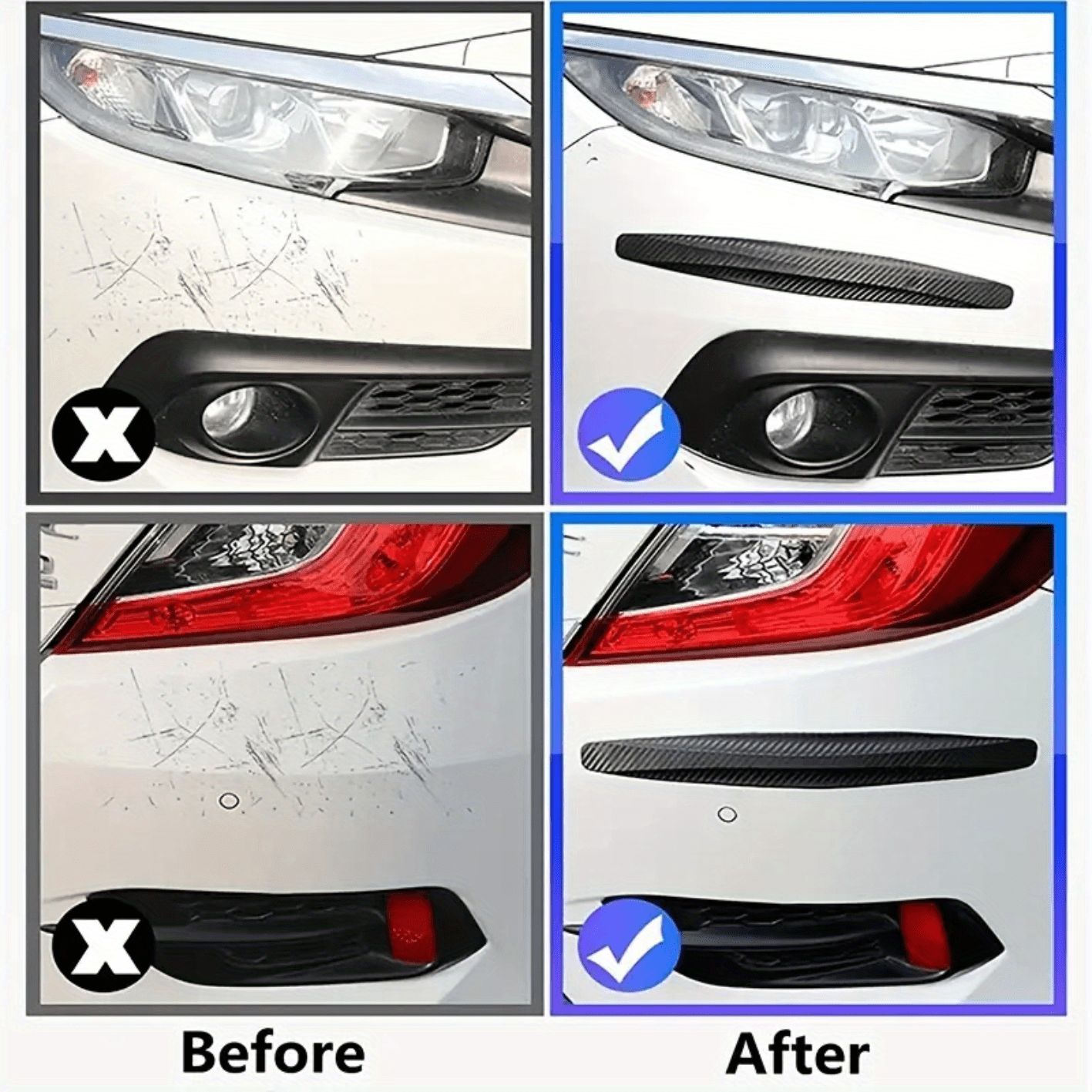4pcs Universal Car Carbon Fiber Anti-Collision Protector - Protects Front and Rear Corner Bumpers, Anti-Scratch Strip Gadget, Rubber Protection for Automotive Accessories