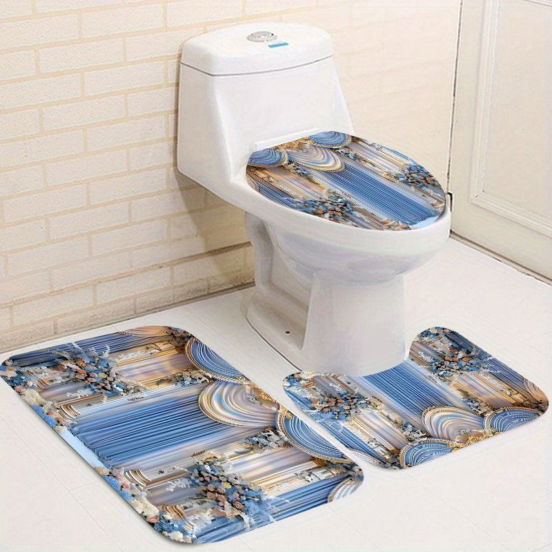 1Pc/4Pcs Waterproof Bathroom Shower Curtain Set with 12 Hooks Toilet Seat Bath Mats And Rugs Non-Slip Carpet Toilet Covers Polyester Fabric Washable Curtain Bathroom Accessories (Open JIT)