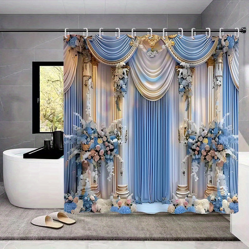 1Pc/4Pcs Waterproof Bathroom Shower Curtain Set with 12 Hooks Toilet Seat Bath Mats And Rugs Non-Slip Carpet Toilet Covers Polyester Fabric Washable Curtain Bathroom Accessories (Open JIT)