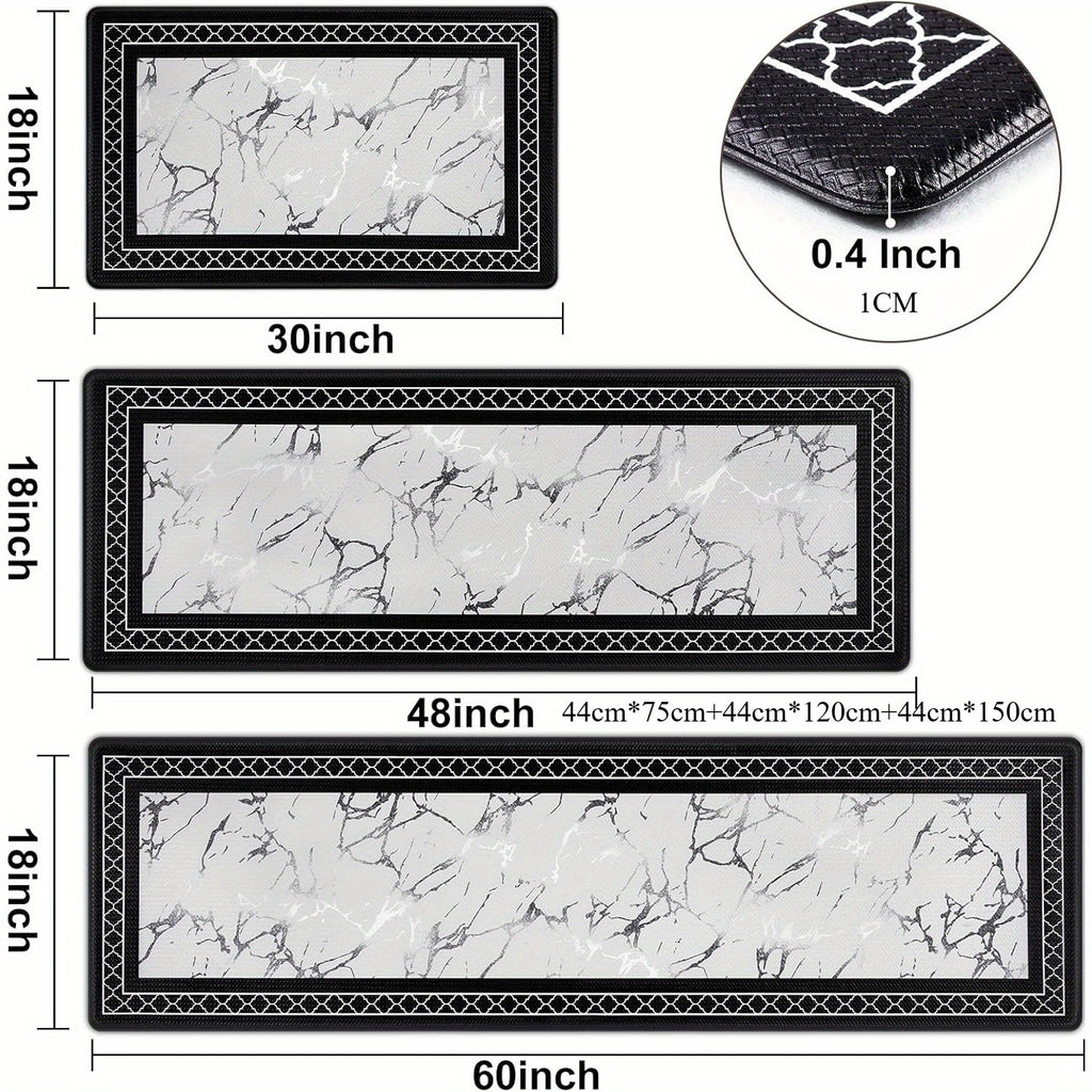 3pcs Kitchen Mat Set with Runner, Marble Kitchen Rugs And Mats Non Skid Washable, Kitchen Runner Mat Floor Mats, ASPMIZ