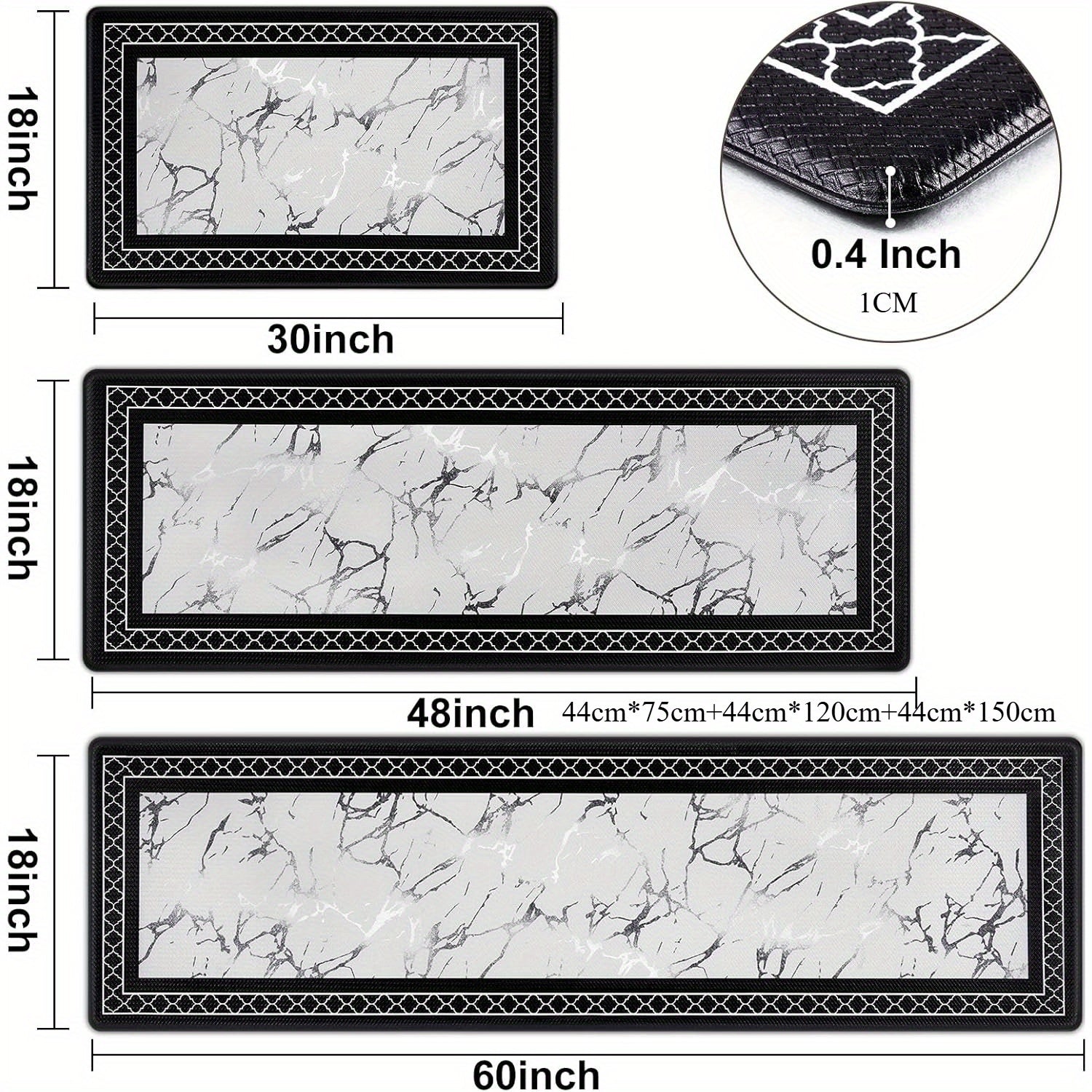 3pcs Kitchen Mat Set with Runner, Marble Kitchen Rugs And Mats Non Skid Washable, Kitchen Runner Mat Floor Mats, ASPMIZ