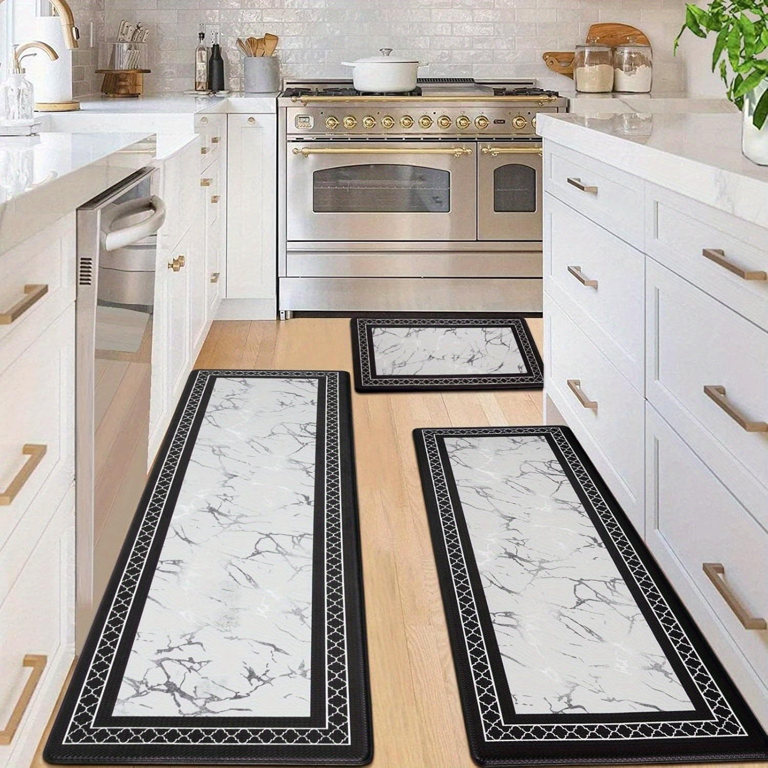 3pcs Kitchen Mat Set with Runner, Marble Kitchen Rugs And Mats Non Skid Washable, Kitchen Runner Mat Floor Mats, ASPMIZ