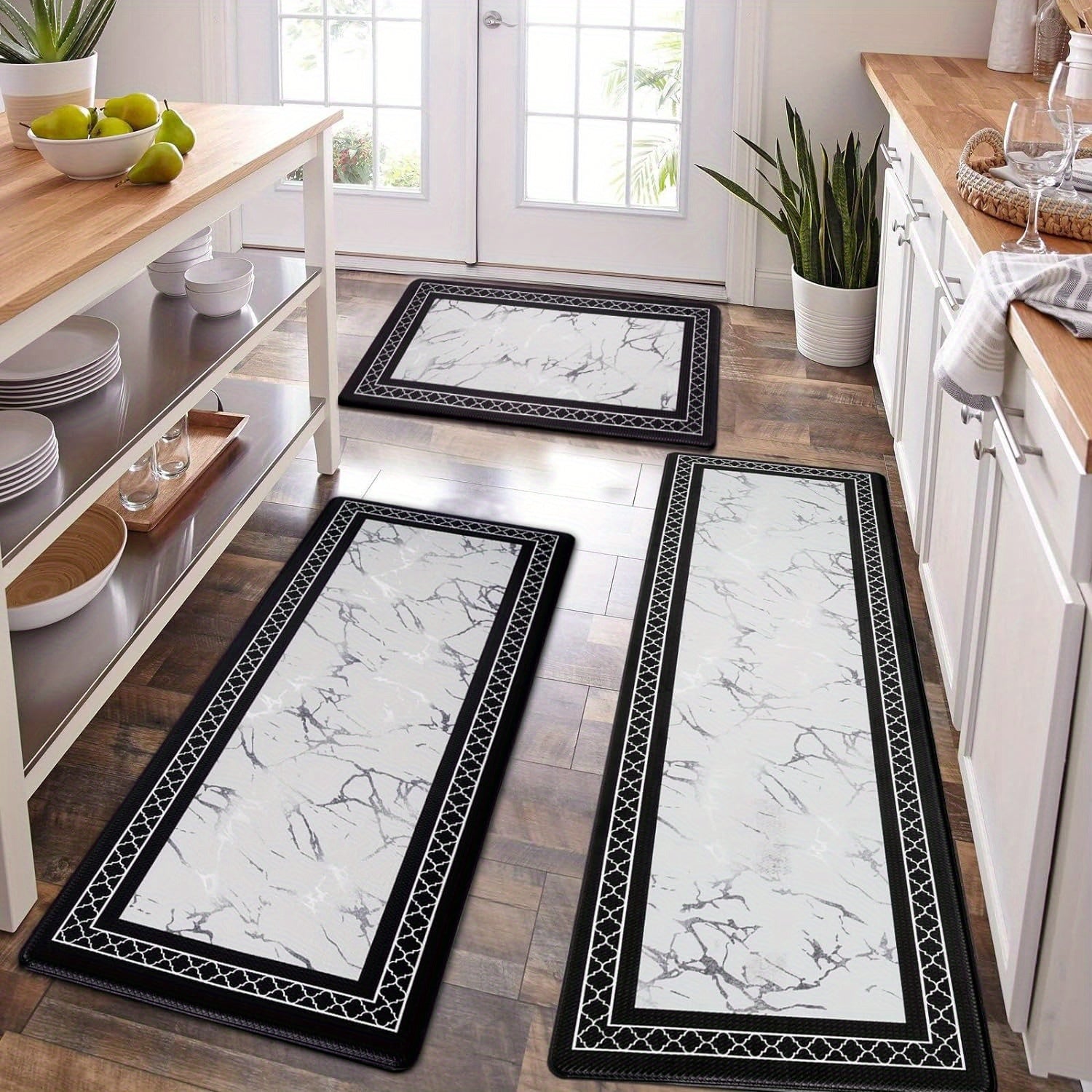 3pcs Kitchen Mat Set with Runner, Marble Kitchen Rugs And Mats Non Skid Washable, Kitchen Runner Mat Floor Mats, ASPMIZ
