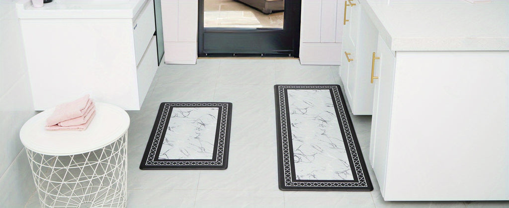 3pcs Kitchen Mat Set with Runner, Marble Kitchen Rugs And Mats Non Skid Washable, Kitchen Runner Mat Floor Mats, ASPMIZ