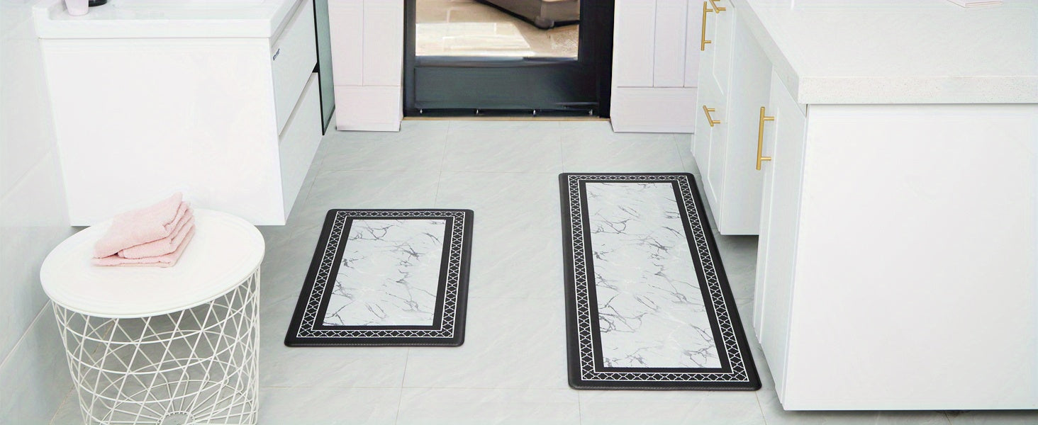 3pcs Kitchen Mat Set with Runner, Marble Kitchen Rugs And Mats Non Skid Washable, Kitchen Runner Mat Floor Mats, ASPMIZ