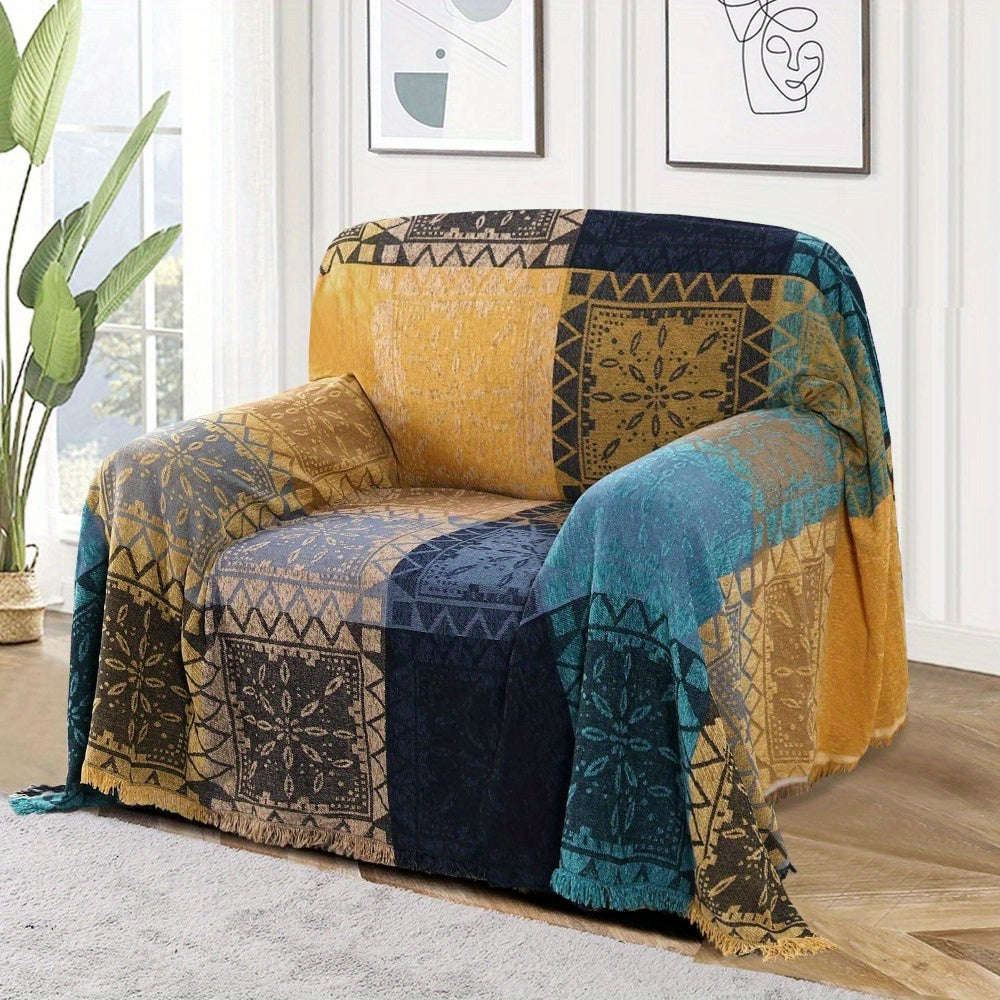 PrinceDeco Boho Couch Cover Bohemian Sofa Cover Sofa Throw Cover for Couches Sofa Slipcover Sectional Sofa Couch Covers Feature Hippie Chenille Jacquard Fabric