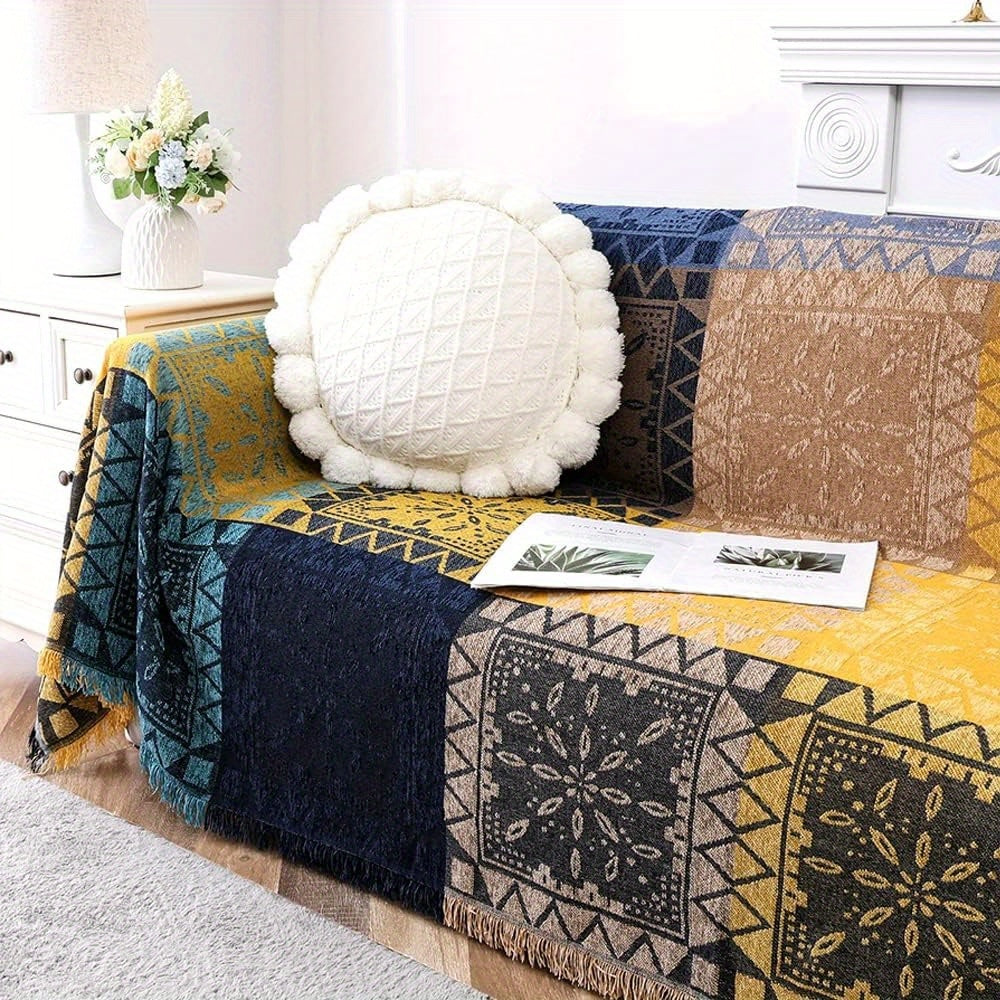 PrinceDeco Boho Couch Cover Bohemian Sofa Cover Sofa Throw Cover for Couches Sofa Slipcover Sectional Sofa Couch Covers Feature Hippie Chenille Jacquard Fabric