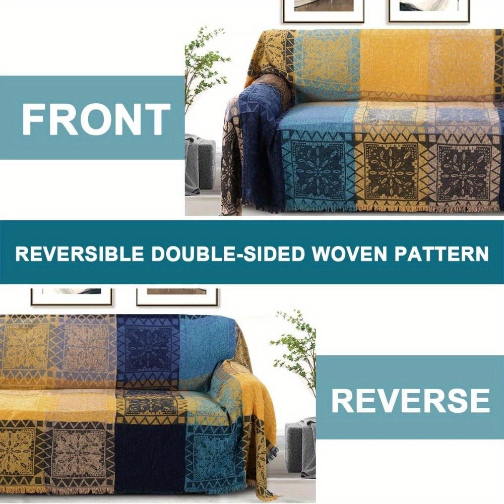 PrinceDeco Boho Couch Cover Bohemian Sofa Cover Sofa Throw Cover for Couches Sofa Slipcover Sectional Sofa Couch Covers Feature Hippie Chenille Jacquard Fabric