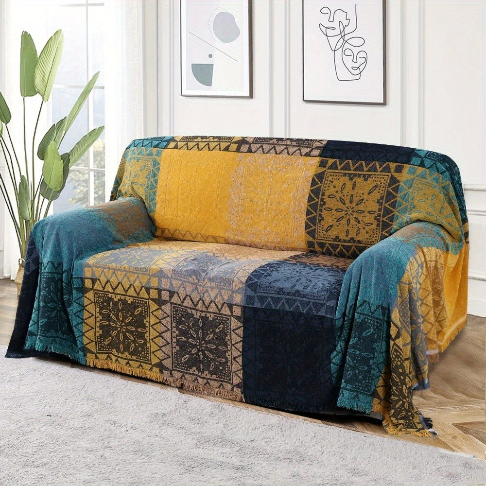 PrinceDeco Boho Couch Cover Bohemian Sofa Cover Sofa Throw Cover for Couches Sofa Slipcover Sectional Sofa Couch Covers Feature Hippie Chenille Jacquard Fabric