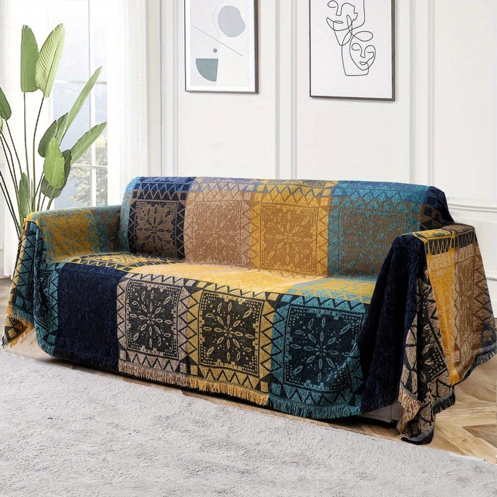 PrinceDeco Boho Couch Cover Bohemian Sofa Cover Sofa Throw Cover for Couches Sofa Slipcover Sectional Sofa Couch Covers Feature Hippie Chenille Jacquard Fabric