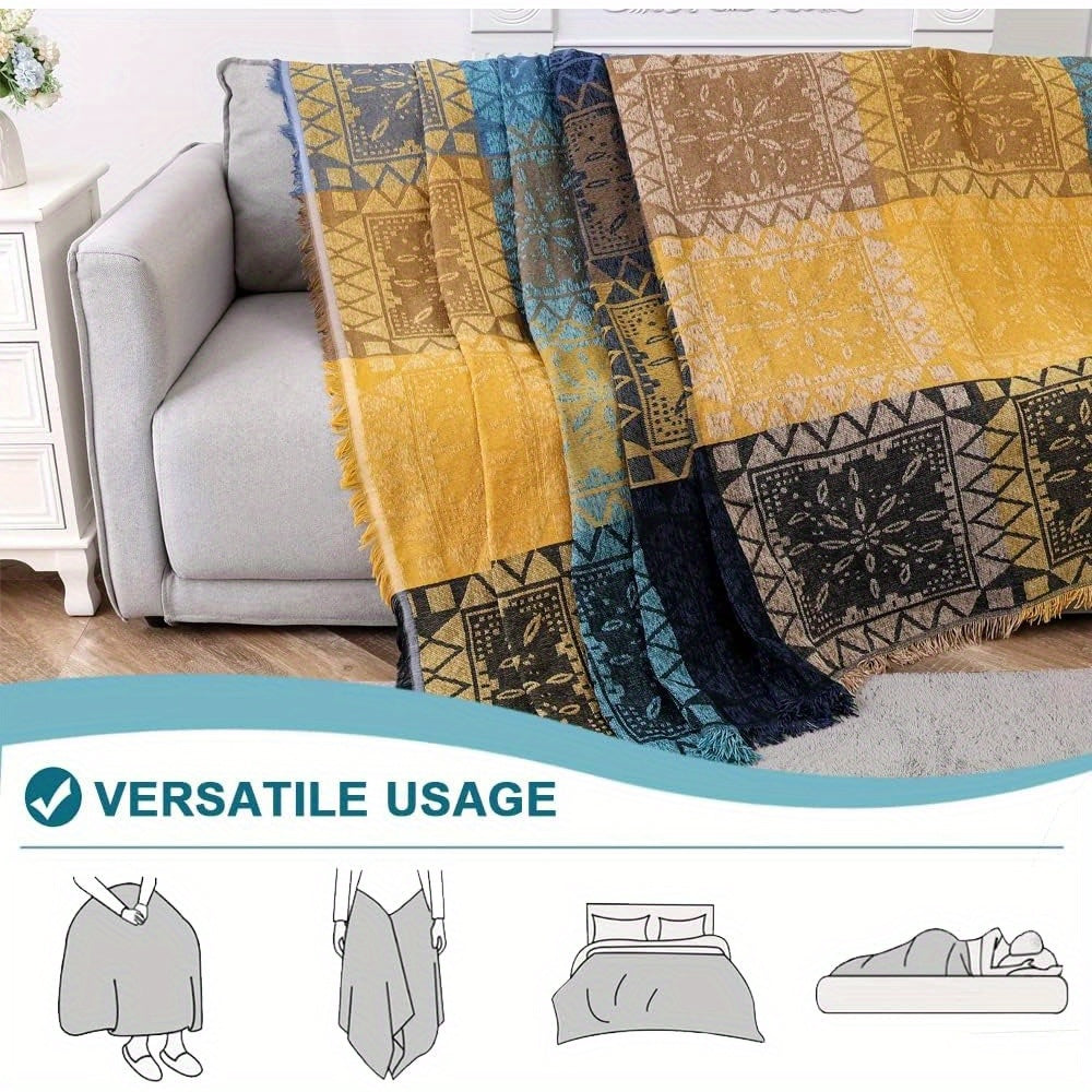 PrinceDeco Boho Couch Cover Bohemian Sofa Cover Sofa Throw Cover for Couches Sofa Slipcover Sectional Sofa Couch Covers Feature Hippie Chenille Jacquard Fabric