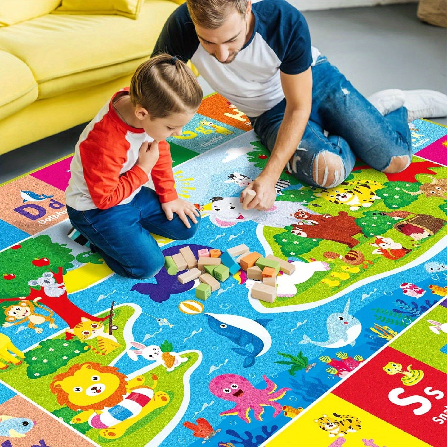 Baby Play Mat for Floor, ABC Kids Play Mat Super Soft Plush Surface Kids Rugs for Playroom, Foldable Kids Rug Mat for Baby Toddler Infants Crawling Playing, Halloween Christmas Gift