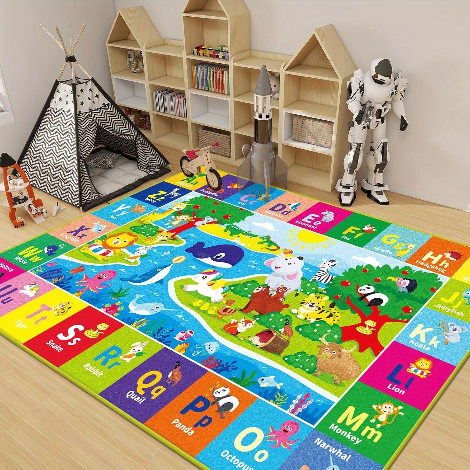 Baby Play Mat for Floor, ABC Kids Play Mat Super Soft Plush Surface Kids Rugs for Playroom, Foldable Kids Rug Mat for Baby Toddler Infants Crawling Playing, Halloween Christmas Gift