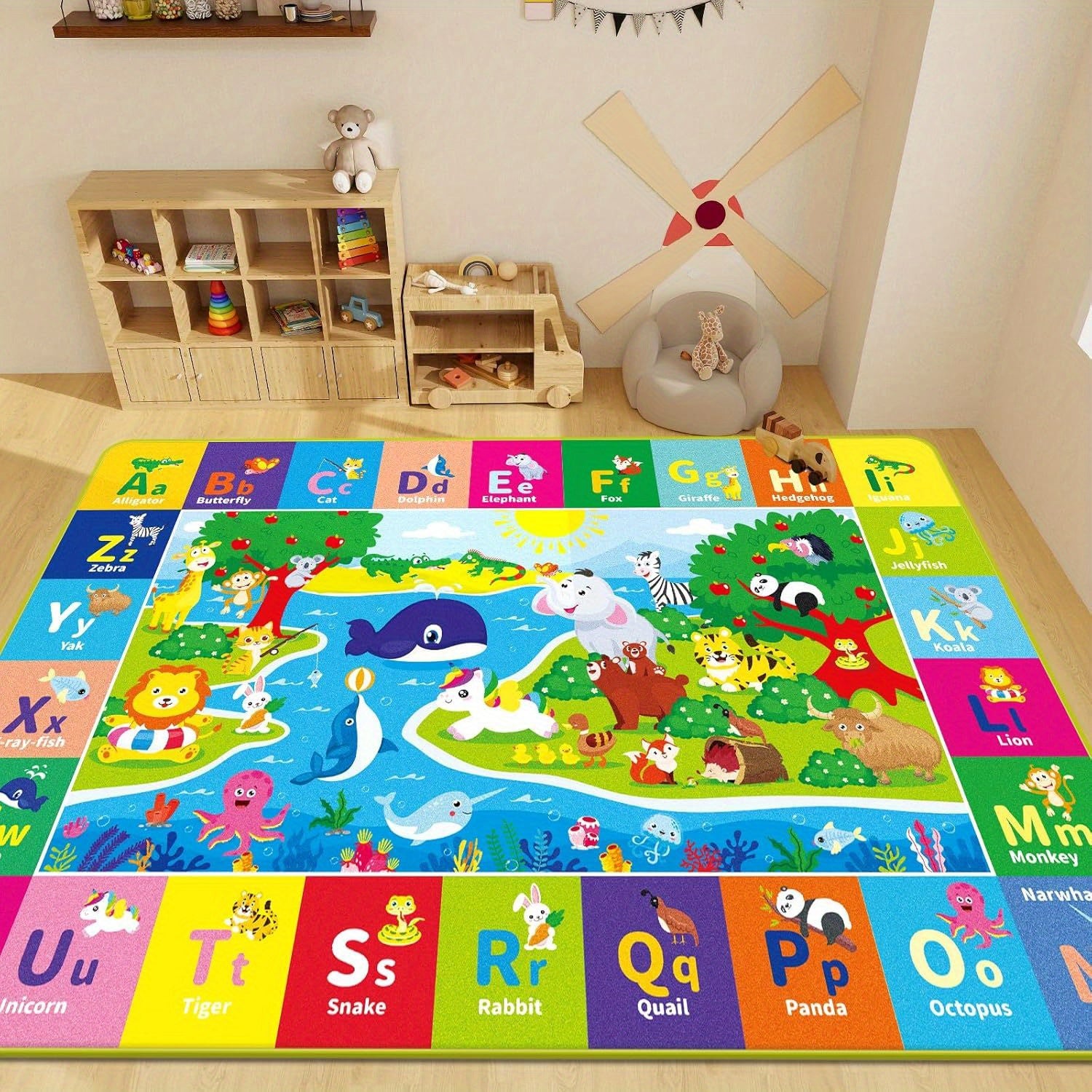 Baby Play Mat for Floor, ABC Kids Play Mat Super Soft Plush Surface Kids Rugs for Playroom, Foldable Kids Rug Mat for Baby Toddler Infants Crawling Playing, Halloween Christmas Gift