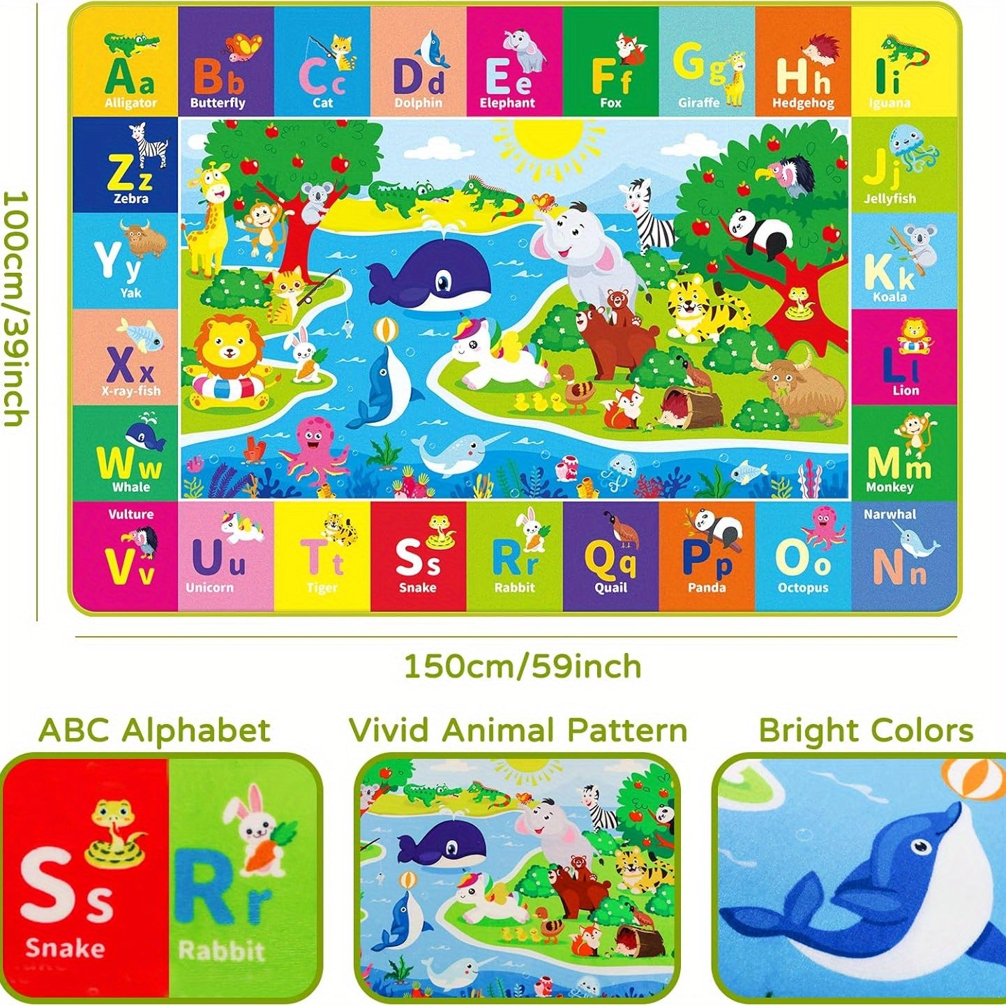 Baby Play Mat for Floor, ABC Kids Play Mat Super Soft Plush Surface Kids Rugs for Playroom, Foldable Kids Rug Mat for Baby Toddler Infants Crawling Playing, Halloween Christmas Gift