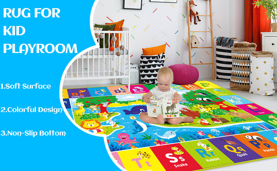 Baby Play Mat for Floor, ABC Kids Play Mat Super Soft Plush Surface Kids Rugs for Playroom, Foldable Kids Rug Mat for Baby Toddler Infants Crawling Playing, Halloween Christmas Gift