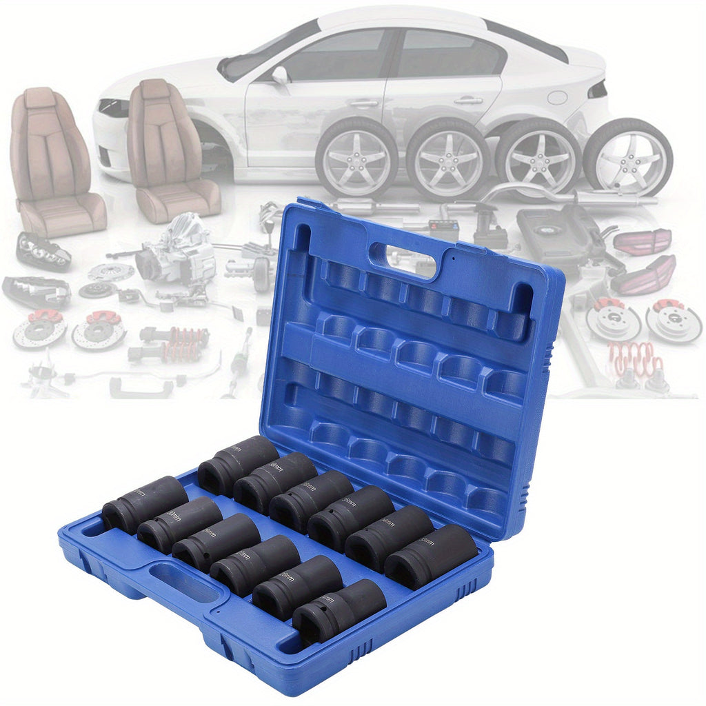 12pcs 1 Inch Drive Deep Impact Socket Set, 24-41mm, Durable Other Metal Construction, Professional Quality Hand Tools for Automotive and Home Maintenance