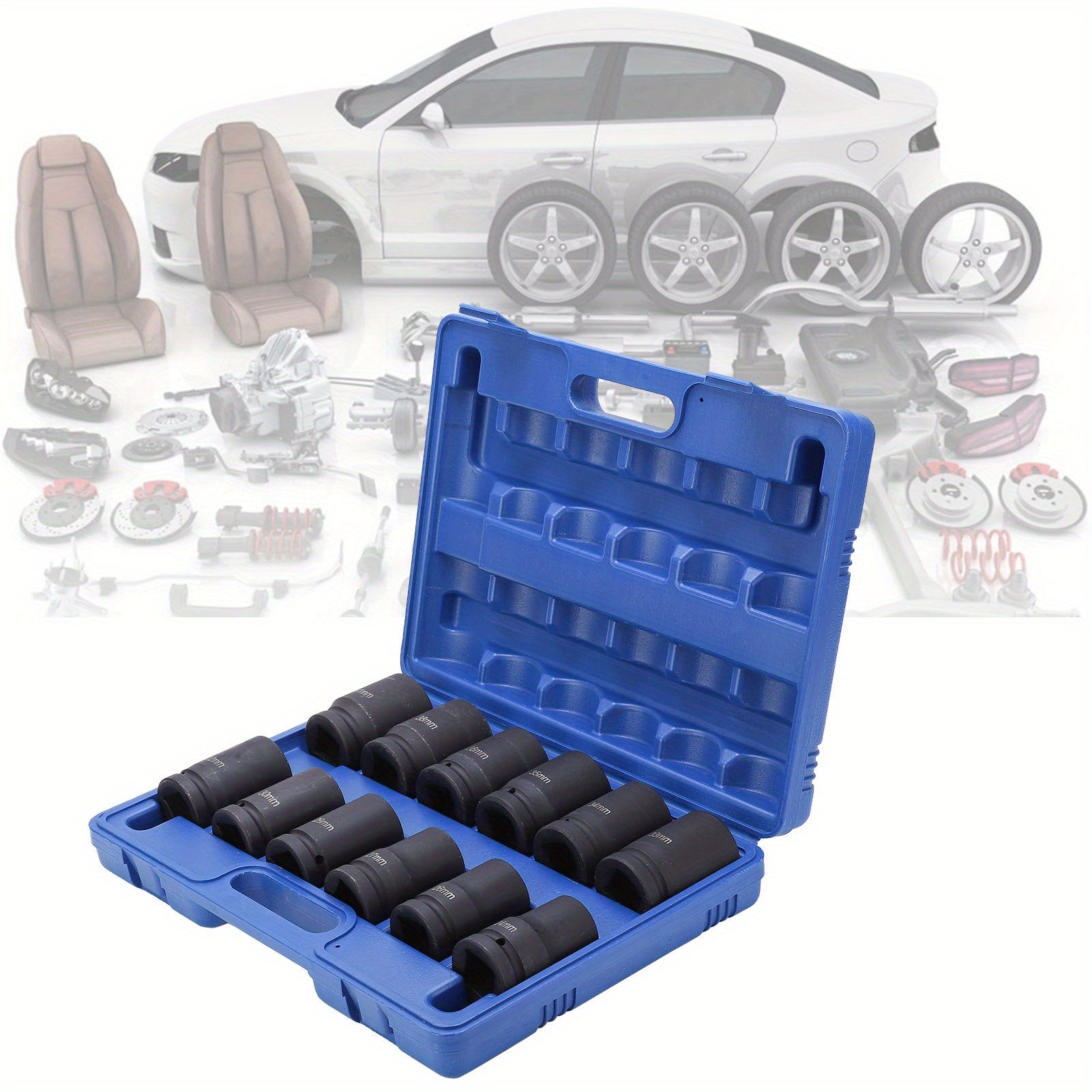 12pcs 1 Inch Drive Deep Impact Socket Set, 24-41mm, Durable Other Metal Construction, Professional Quality Hand Tools for Automotive and Home Maintenance