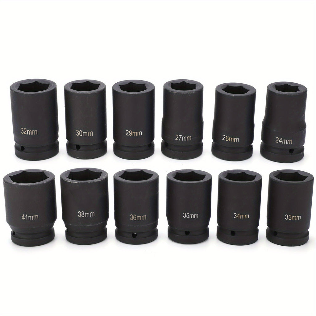 12pcs 1 Inch Drive Deep Impact Socket Set, 24-41mm, Durable Other Metal Construction, Professional Quality Hand Tools for Automotive and Home Maintenance